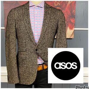Asos Raw Knit Blazer Jacket Mens 40L Long Super Skinny Fit Polyester Stretch